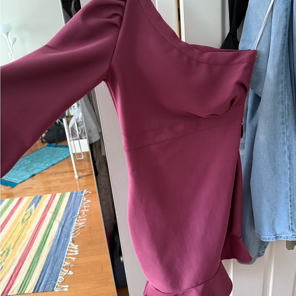 Nordstrom One-Shoulder Asymmetrical Magenta Dress